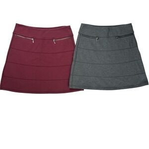 Athleta Strata Skirt Set Of 2 Gray Maroon Short Mini Zip Pockets Women's Size S